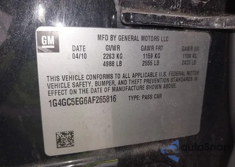 2010 Buick Lacrosse Cxl from USA, damaged, VIN 1G4GC5EG6AF265816